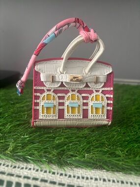 Pink and White Decorative Mini Bag Keycharm